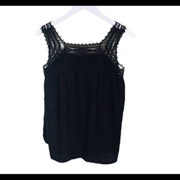 GAP Linen Scoop Neck Tank/Top With Crochet Trim Detailing Black Size XS - Picture 10 of 12